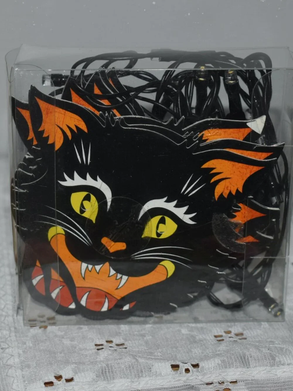 Vintage Style Retro Spooky Paper Black Cat String Lights Fall Halloween Decor